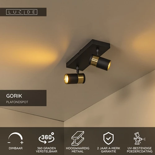 Lucide GORIK - Plafondspot - 2xGU10 - Zwart - USP